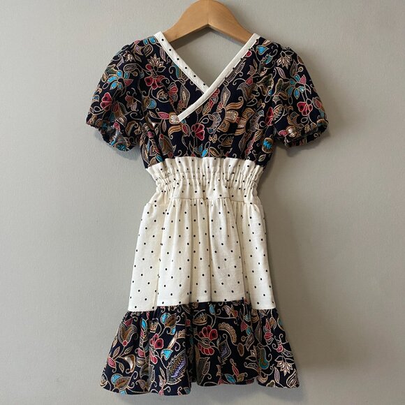 Handmade Children's 100% Cotton Multicolour Pattern Off White Polka Dot Dress - Picture 2 of 14